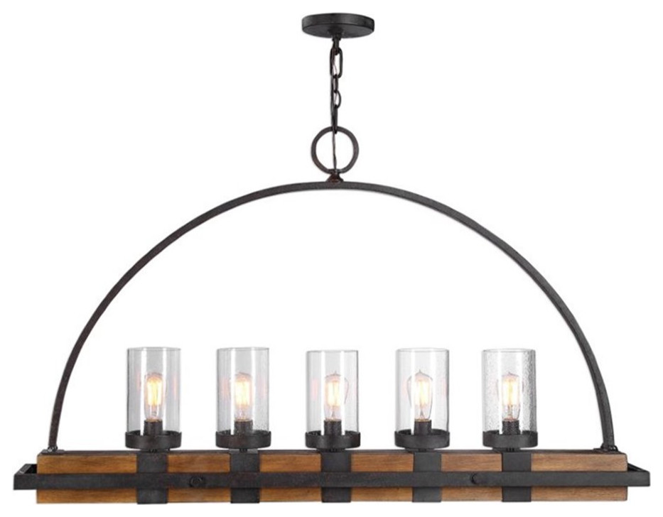 Uttermost Atwood 5-Light Traditional Steel Linear Chandelier in Weathered Bronze