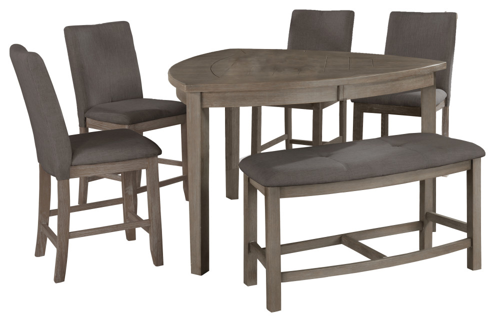 6 Piece Gray Rustic Counter Height Set Farmhouse Dining Sets by