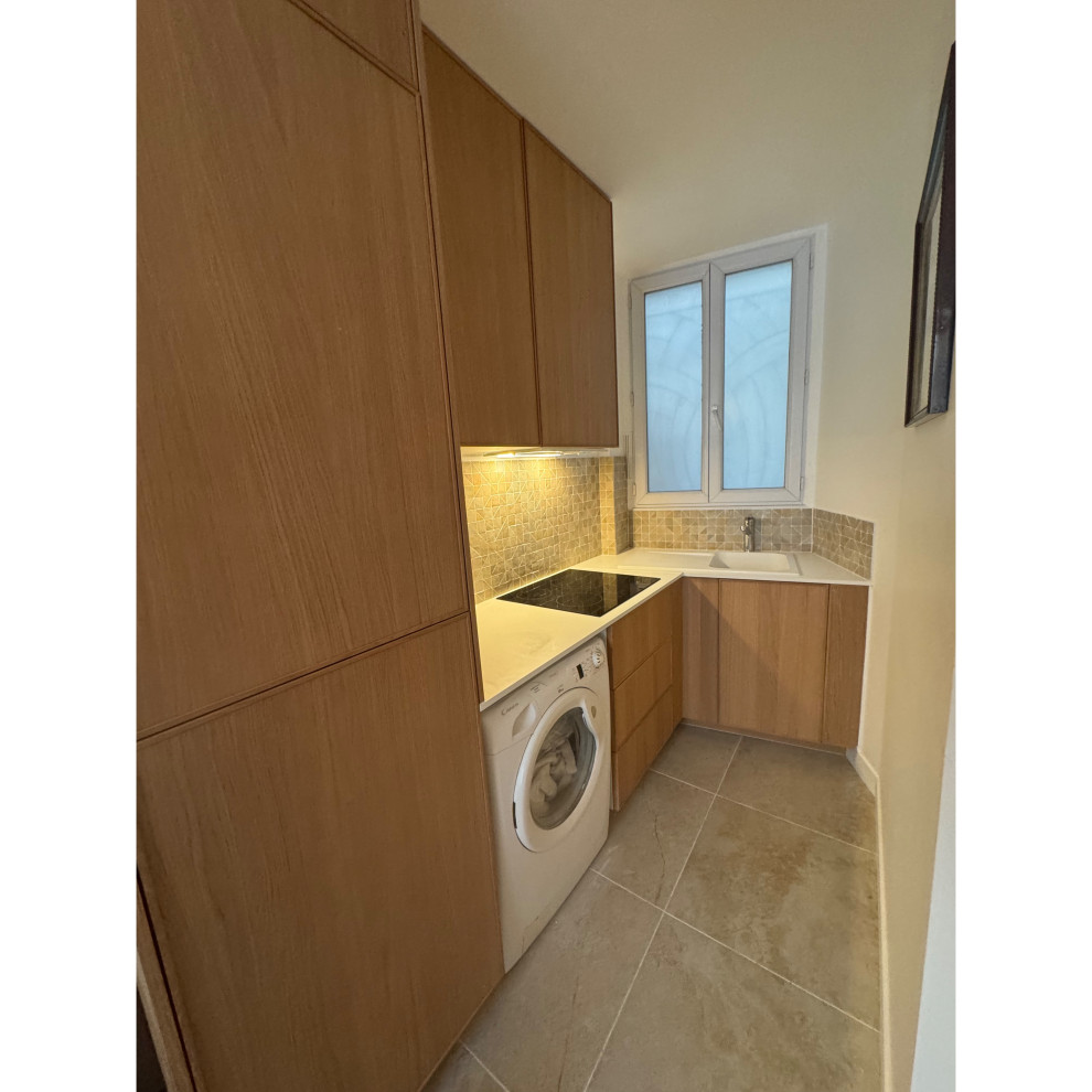 Projet Château-Landon, rénovation d'une cuisine, entrée & salle de bain.