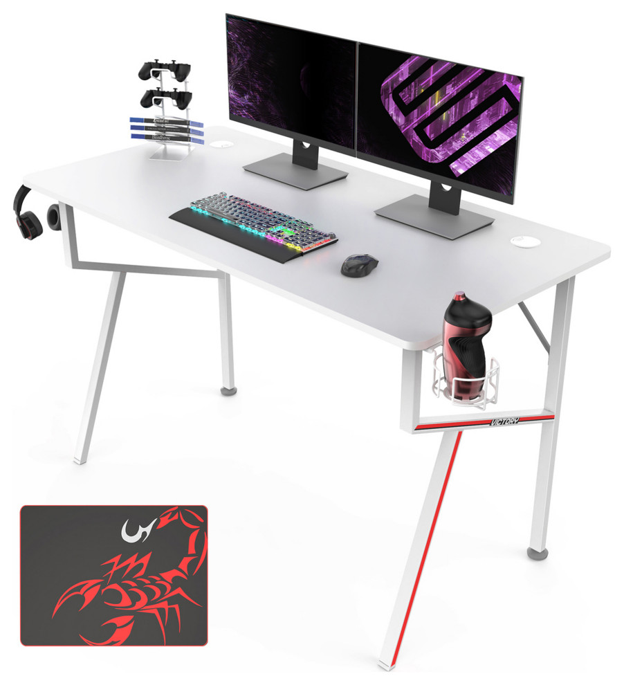 Eureka Ergonomic Gaming Desk K47, White Contemporary Desks And