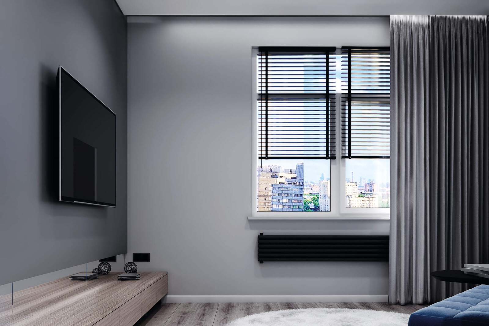 Современный дизайн в серых тонах, ЖК Панорама