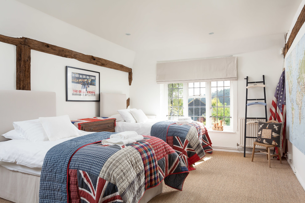 Inspiration for a country guest bedroom in Gloucestershire with white walls.
