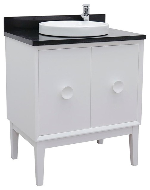 Margaret 31 Single Vanity White Finish Top Black Galaxy And