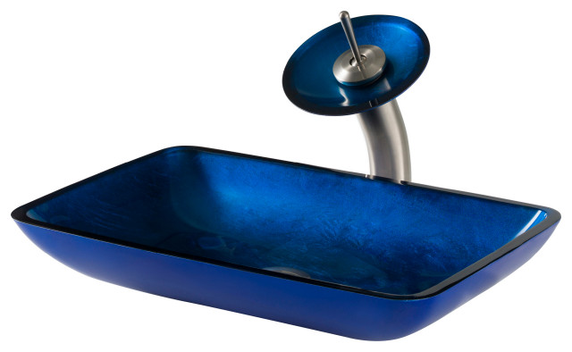 Kraus Glass Vessel Sink Waterfall Faucet Pu Drain Mnt Ring