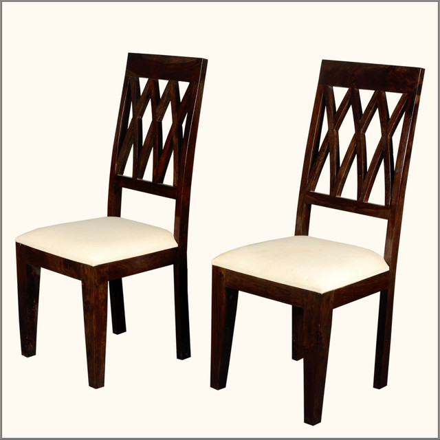 Diamond Back Indian Rosewood Upholstered Dining Chairs Set of 2