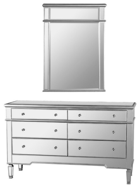 Nicolette Bedroom 6 Drawer Dresser Mirrored Finish With Mirror 2 Nicolette Bedroom 6 Drawer Dresser Mirrored Finish With Mirror 2 Piece Set