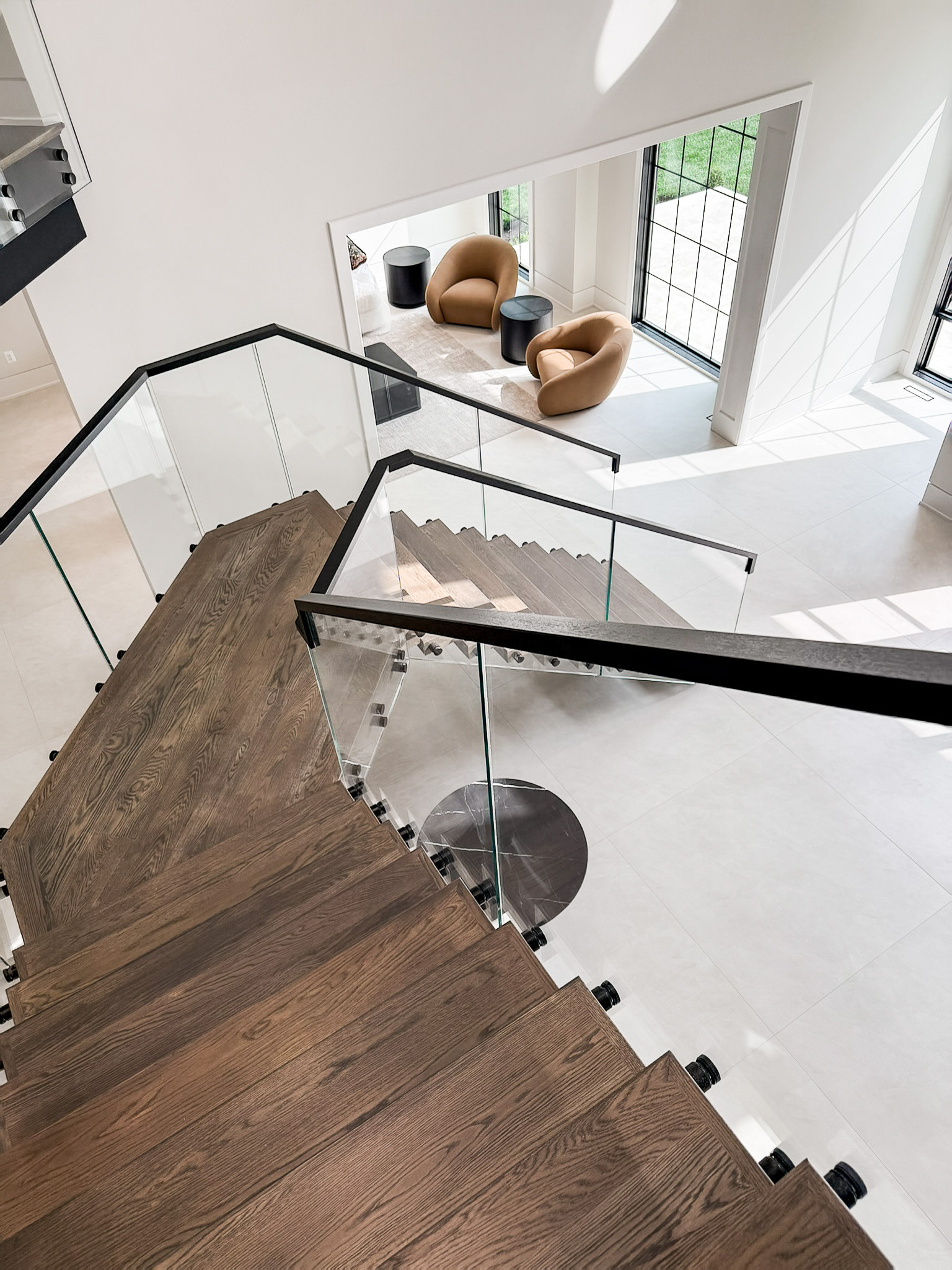 Project #159 | Modern Foyer Stair with Stand-off Glass Railing