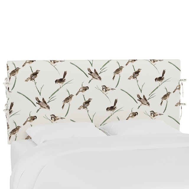 Bern Slipcover Headboard With Ties, Audobon Cream Green Contemporary Headboards by Skyline