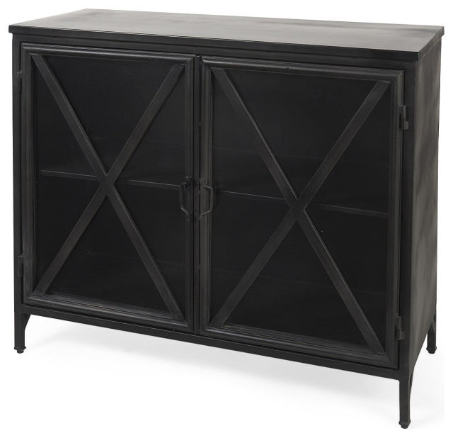 Rustic Black Metal With Glass Doors Industrial Accent