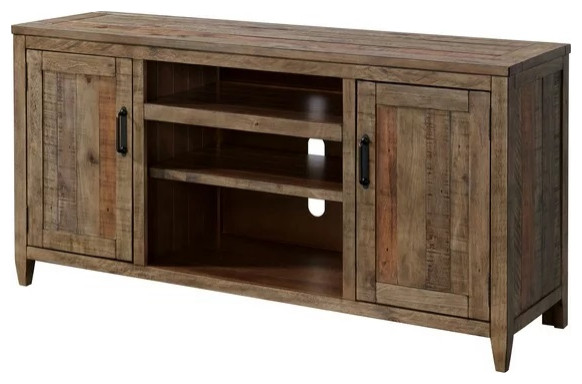 Rustic Solid Wood TV Stand for 70" TVs with Cabinets and Adjustable ...