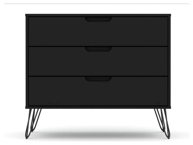 Black Mid-Century Modern 3 Drawer Bedroom Dresser