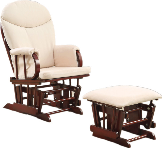 Glider Chair With Ottoman Cherry Wood Frame Beige Cushion 2 Piece Glider Chair With Ottoman Cherry Wood Frame Beige Cushion 2 Piece Set