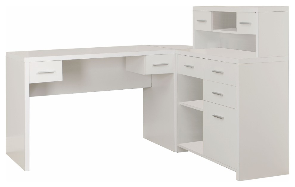 Sleek White Finished L Shaped Corner Office Desk Storage