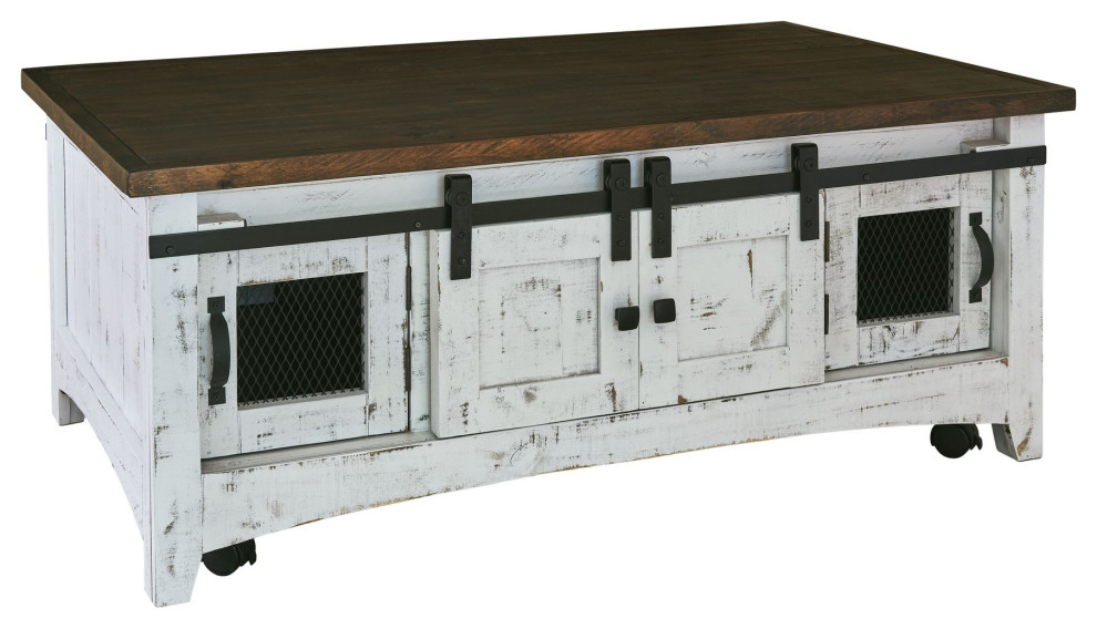 Thomas Coffee Table White With Brown Top Farmhouse Coffee Tables