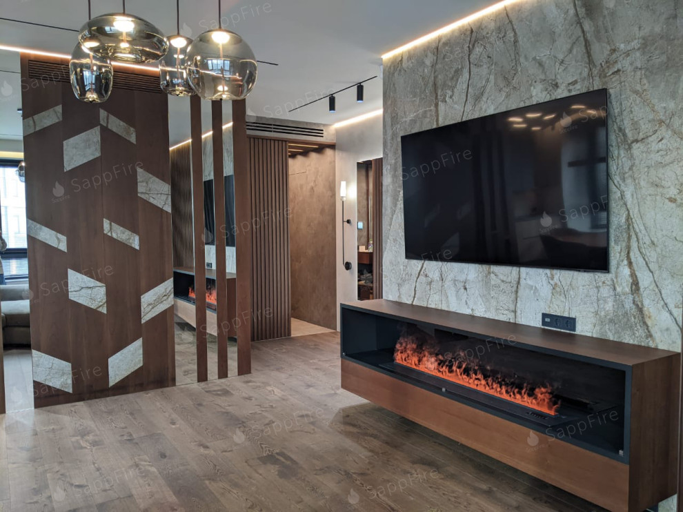 Роскошный интерьер с паровым камином