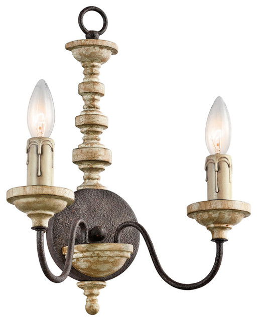 Vintage Weathered White Wall Sconce 2-Light