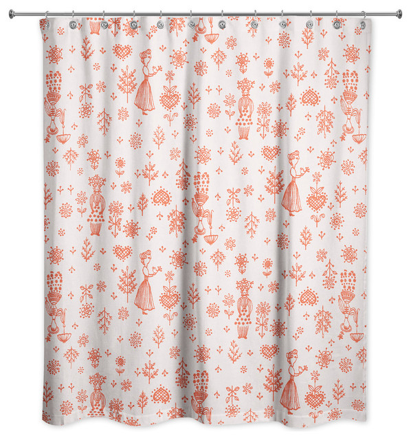 Whimsical Women In Pink Shower Curtain, Pink And Tan Shower Curtain