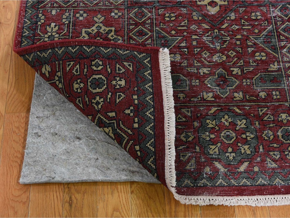 Vintage Look Mamluk Zero Pile Shaved Low Worn Wool Oriental Rug, 3'10