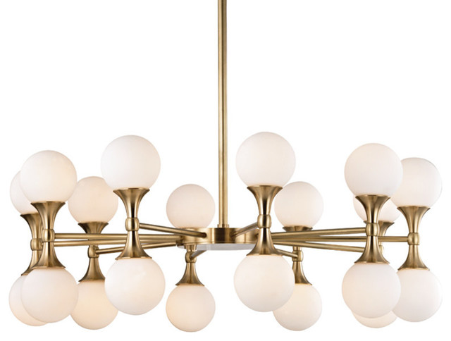 Astoria 20-Light Chandelier With Opal Shade, Finish: Aged Brass