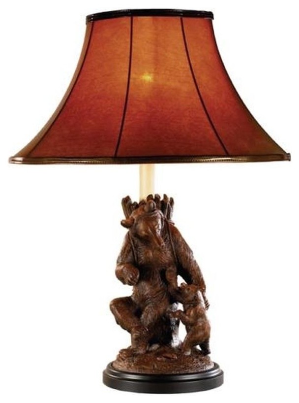Sculpture Table Lamp Come Here Bears Hand Painted OK Casting Mountain