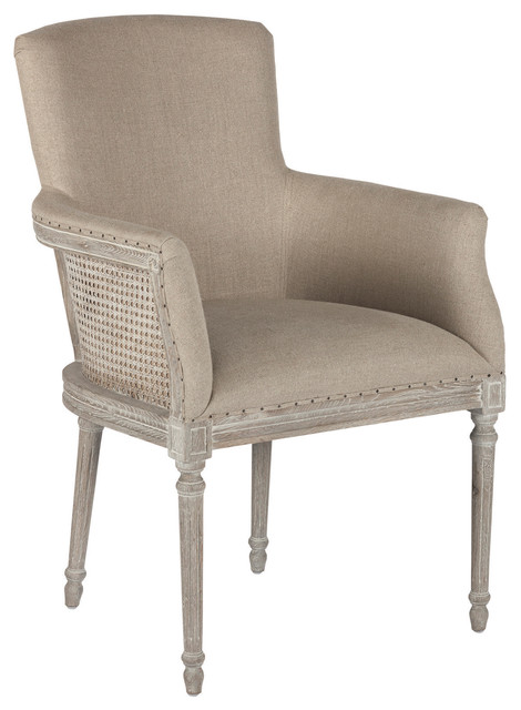 Pair Moss French Country Barley Linen Petite Dining Arm Chair