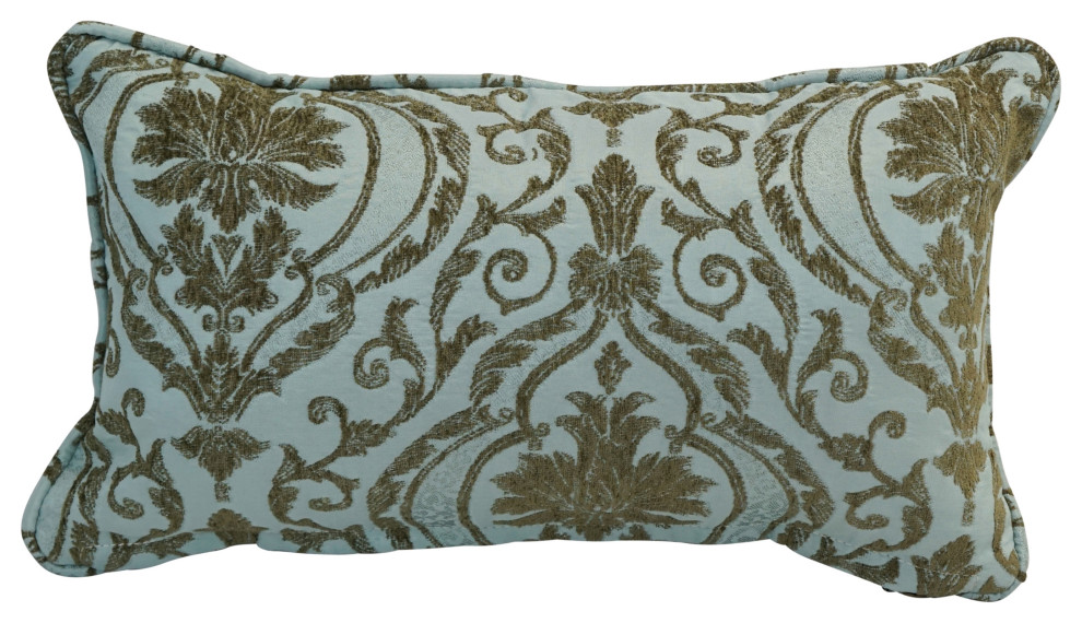 18" DoubleCorded Patterned Jacquard Chenille Throw Pillow, Blue Damask