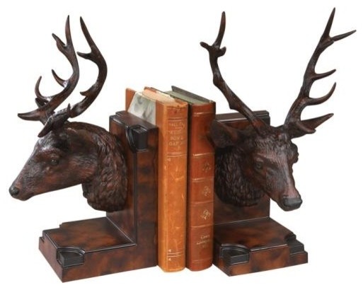 Bookends Bookend MOUNTAIN Lodge Stag Head Deer Oxblood Red Resin