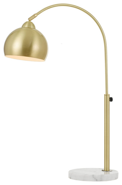 Colette 1-Bulb Table Lamp, White Marble Base, Metal Globe Shade, Pale Gold