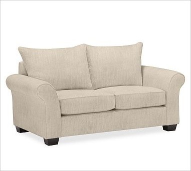 PB Comfort Roll Upholstered Loveseat Knife-Edge, Polyester Cushions, Textured Ba