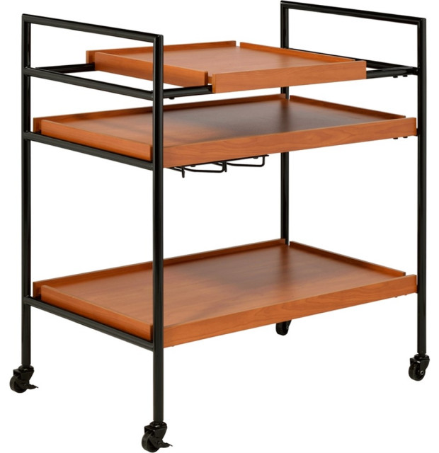 Oaken - Serving Cart - Honey Oak & Black
