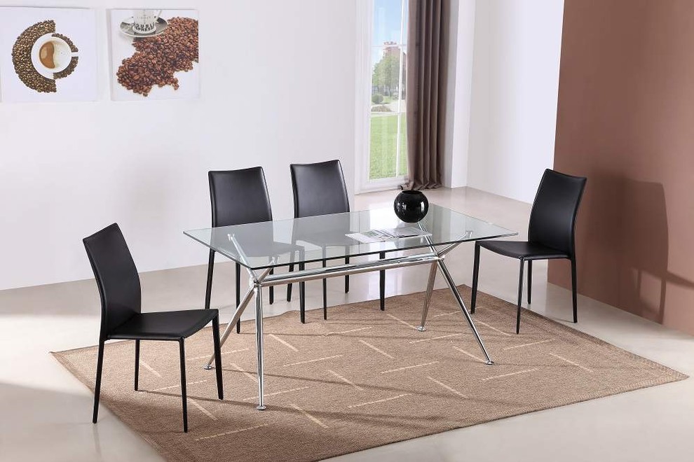 Graceful Rectangular Clear Glass Top Leather Dinette Set and Chairs