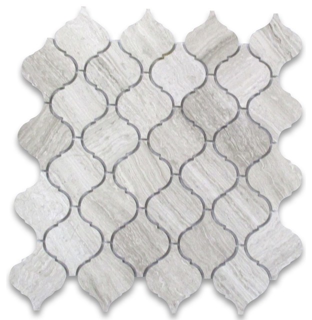 12 X12 White Wood Grain Marble Lantern Shaped Baroque Mosaic Tile 12 X12 White Wood Grain Marble Lantern Shaped Baroque Mosaic Tile Polished Terranean By Stone Center
