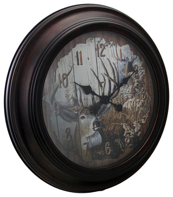 Rustic White Tail Deer Buck Framed Wood Look Wall Clock Rustic Wall