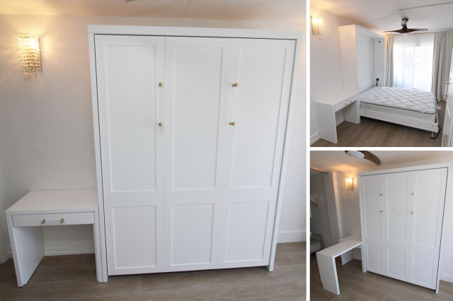 Custom Shaker Panel Murphy Wall Bed Hidden Leg Left Side Swing Out Table Tampa Di Accent 7713