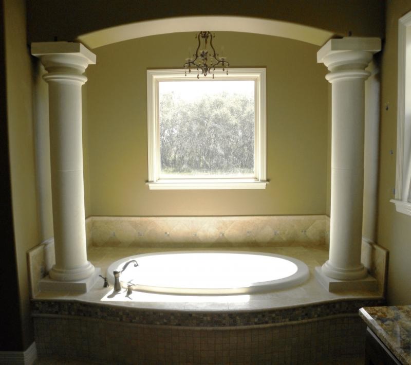 Drop-in bathtub - mid-sized master beige tile drop-in bathtub idea with multicolored walls