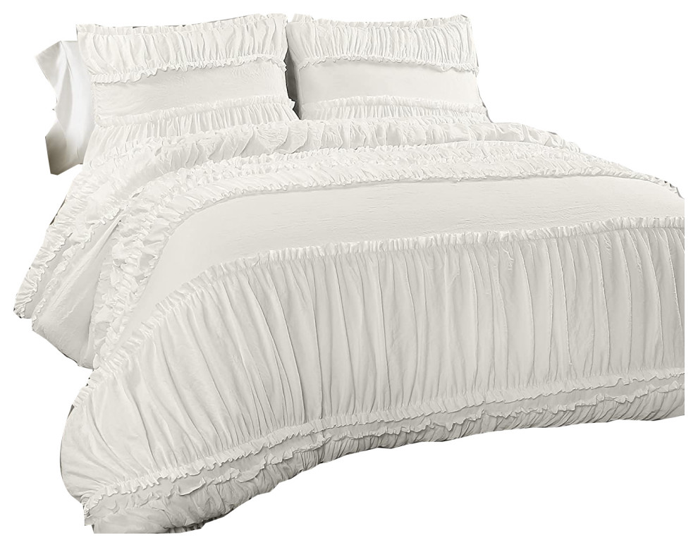 Nova Ruffle Comforter White 3Piece Set King Traditional Comforters