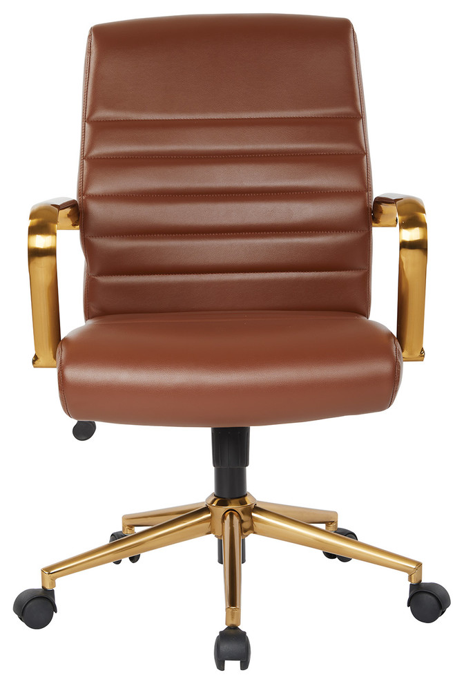 Mid Back Faux Leather Chair With Gold, Saddle Leather Office Chair