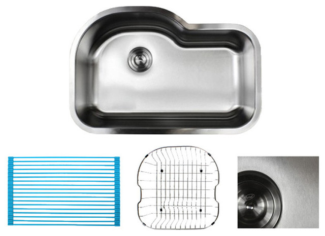 32" Stainless Steel Undermount Single Bowl Kitchen Sink and Accessories
