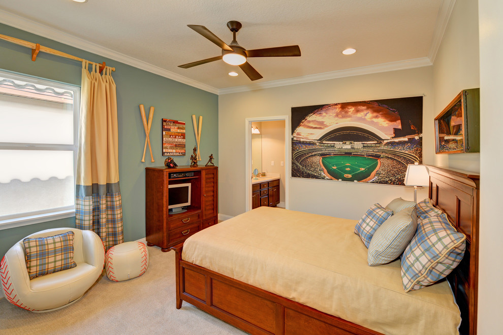 This is an example of a mid-sized transitional kids' bedroom for boys in Jacksonville with carpet.