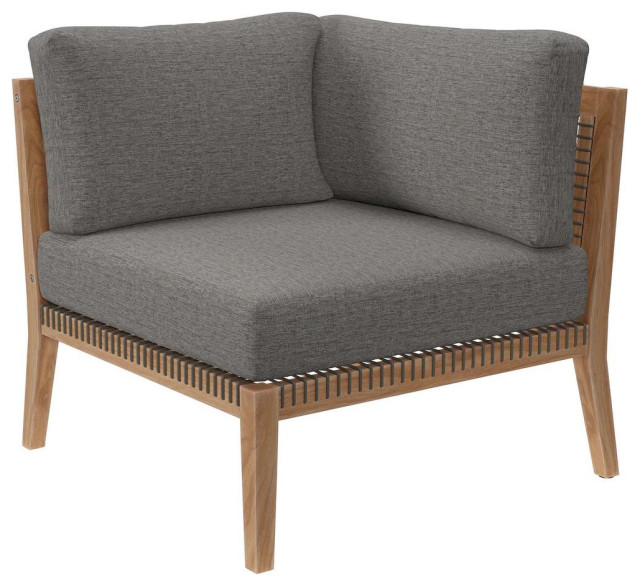 Clearwater Outdoor Patio Teak Wood Corner Chair, Gray Graphite Contemporary Outdoor Chaise