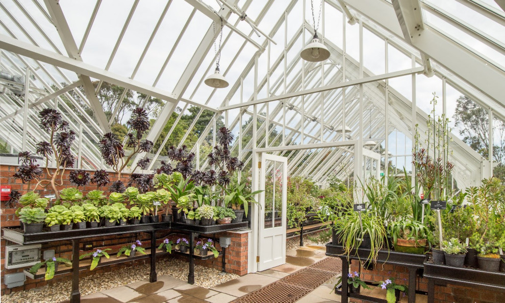 View of Traditional Greenhouse at Logan Botanic Gardens - Victorian - Landscape ...