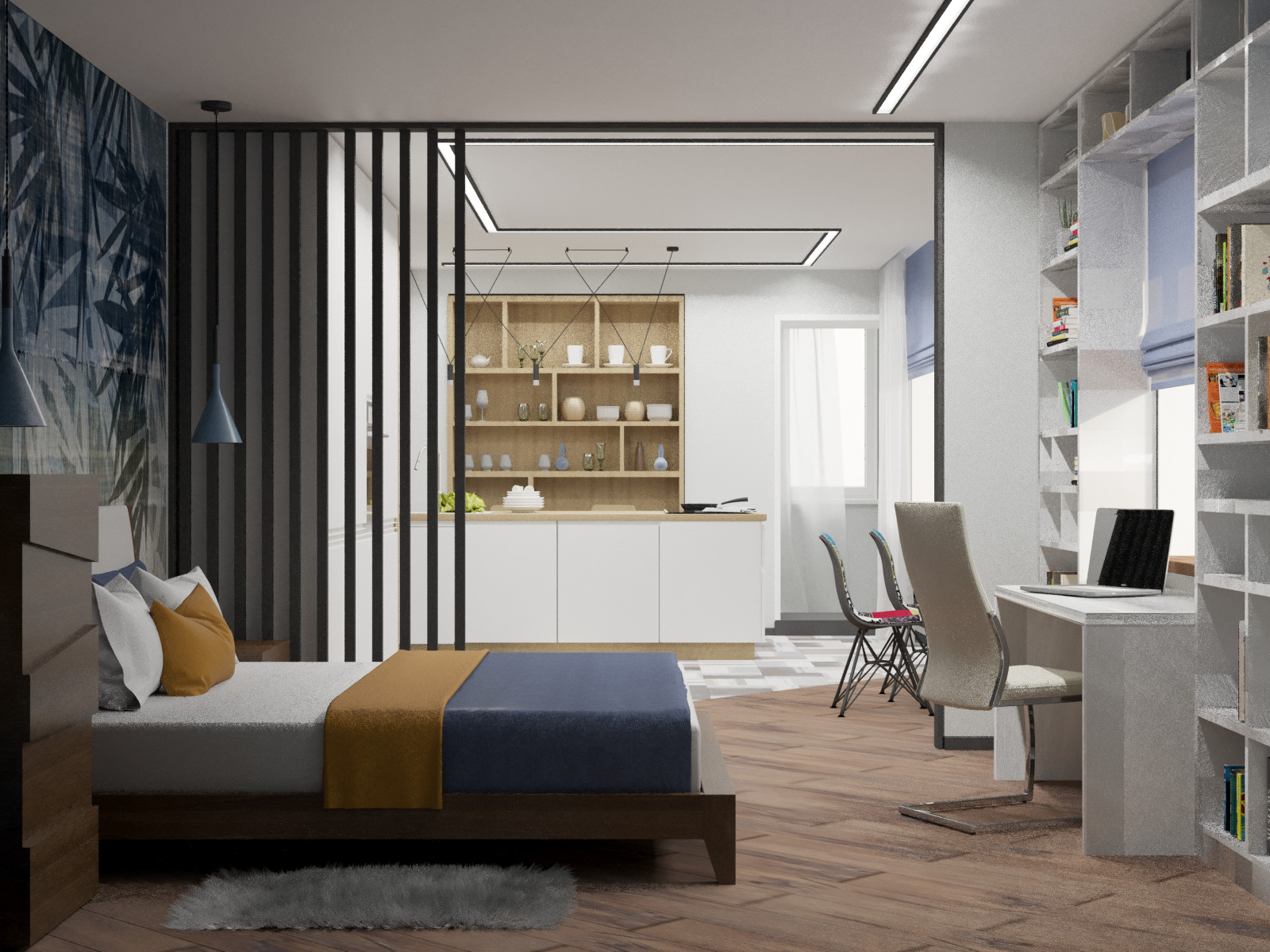 Интерьер двухуровневой четырехкомнатной квартиры