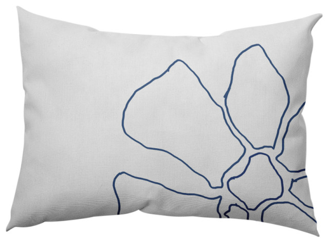 Petal Lines Indoor/Outdoor Lumbar Pillow, Blue/White, 14x20"