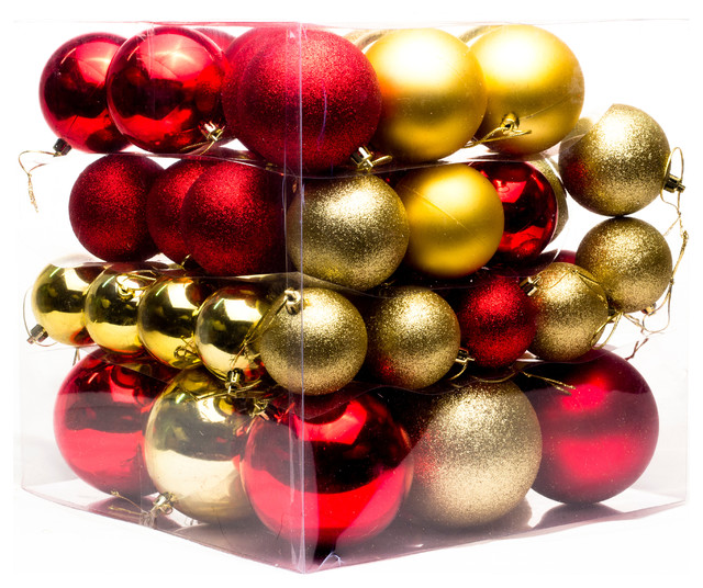 Red And Gold Ball Ornaments, 62Piece Contemporary Christmas