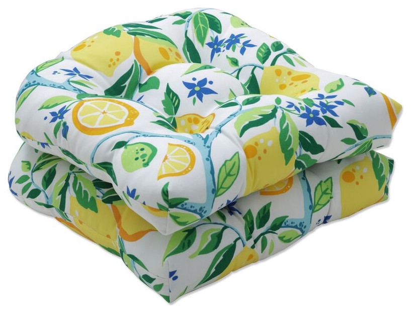 Lemon Tree Yellow Wicker Seat Cushion, Set of 2 Farmhouse Outdoor