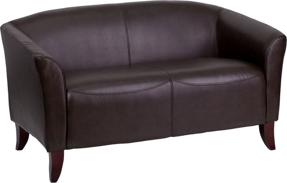 Contemporary Design Brown Leather Loveseat