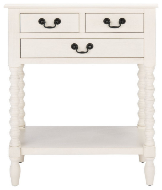 Thelma 3 Drawer Console Table, Distressed White
