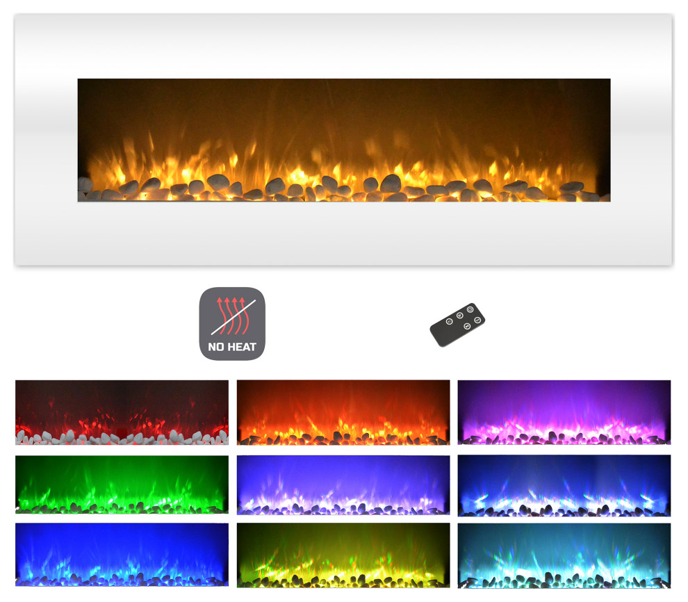 50" Wall Mounted Fireplace Adjustable Heat, Color-Changing LED Flames