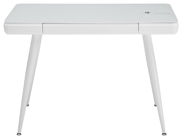City High Gloss White Lacquer Office Desk Bluetooth Speakers