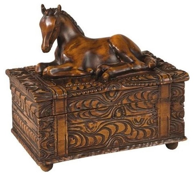 Lidded Box Resting Foal Horse Intricately Carved Hand-Cast Resin OK